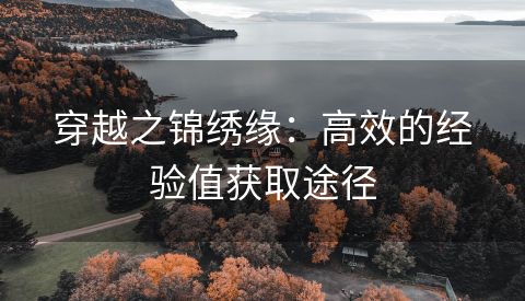 穿越之锦绣缘：高效的经验值获取途径