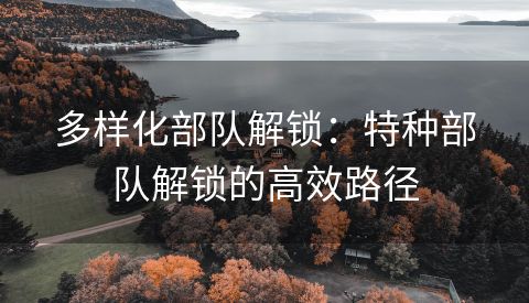 多样化部队解锁：特种部队解锁的高效路径