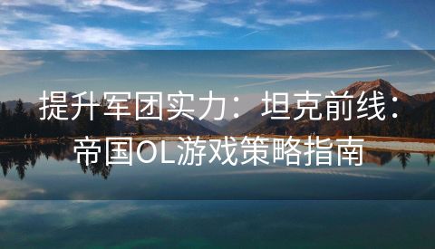 提升军团实力：坦克前线：帝国OL游戏策略指南