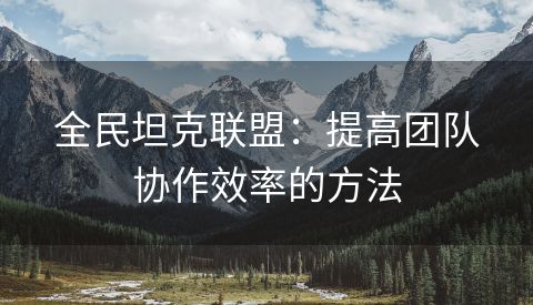 全民坦克联盟：提高团队协作效率的方法