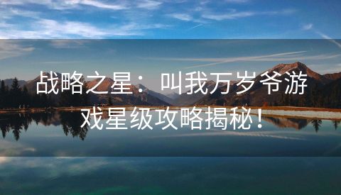 战略之星：叫我万岁爷游戏星级攻略揭秘！