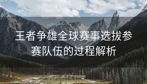 王者争雄全球赛事选拔参赛队伍的过程解析