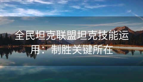 全民坦克联盟坦克技能运用：制胜关键所在