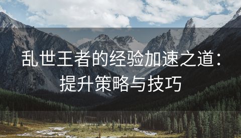 乱世王者的经验加速之道：提升策略与技巧