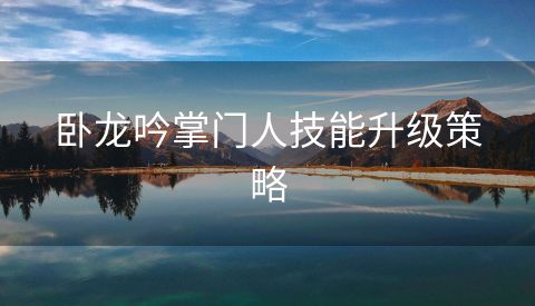 卧龙吟掌门人技能升级策略