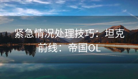 紧急情况处理技巧：坦克前线：帝国OL